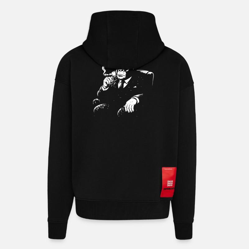 Noir Monkey In Suit Rauchen - Zip Hoodie - made by SPREAD - SOLID BLACK