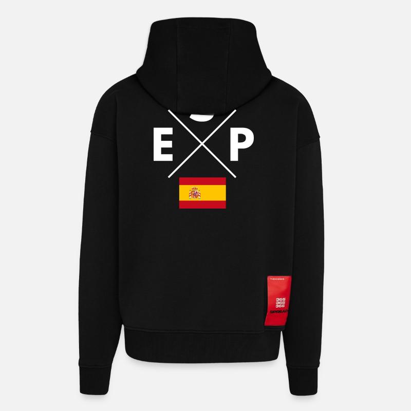 Croix du drapeau de l’Espagne - Veste à capuche bio épaisse oversize fabriqué en UE - SOLID BLACK
