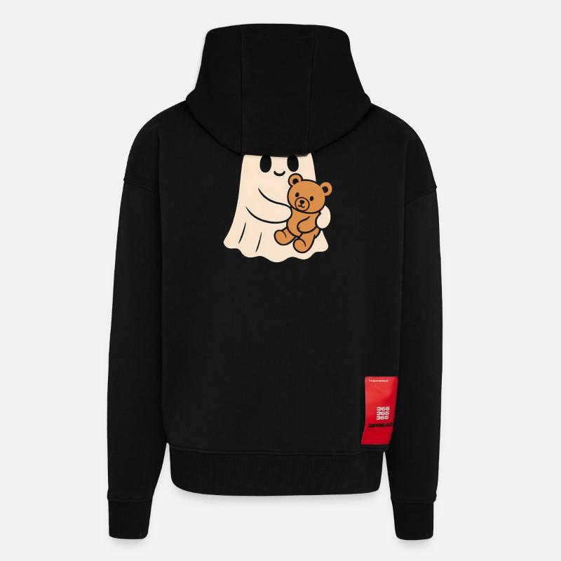 Cuddly Ghost with Teddy - Zip Hoodie - made by SPREAD - SOLID BLACK