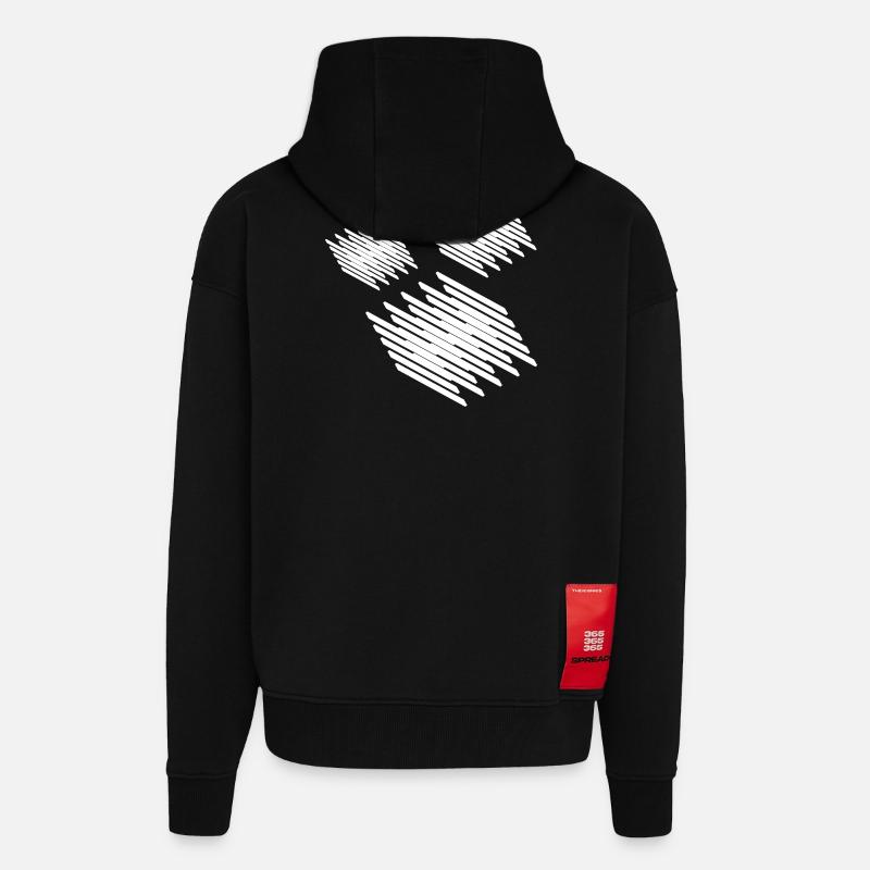 Conception de carrés géométriques - Veste à capuche bio épaisse oversize fabriqué en UE - SOLID BLACK