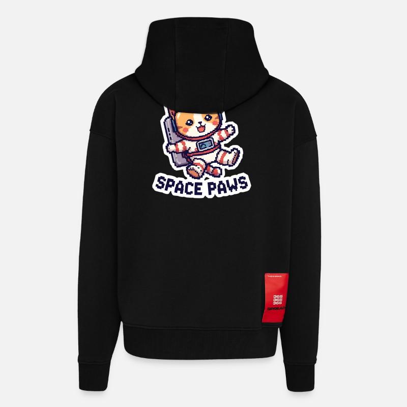 Space Paws – Pixel Cat in Space - Zip Hoodie - made by SPREAD - SOLID BLACK