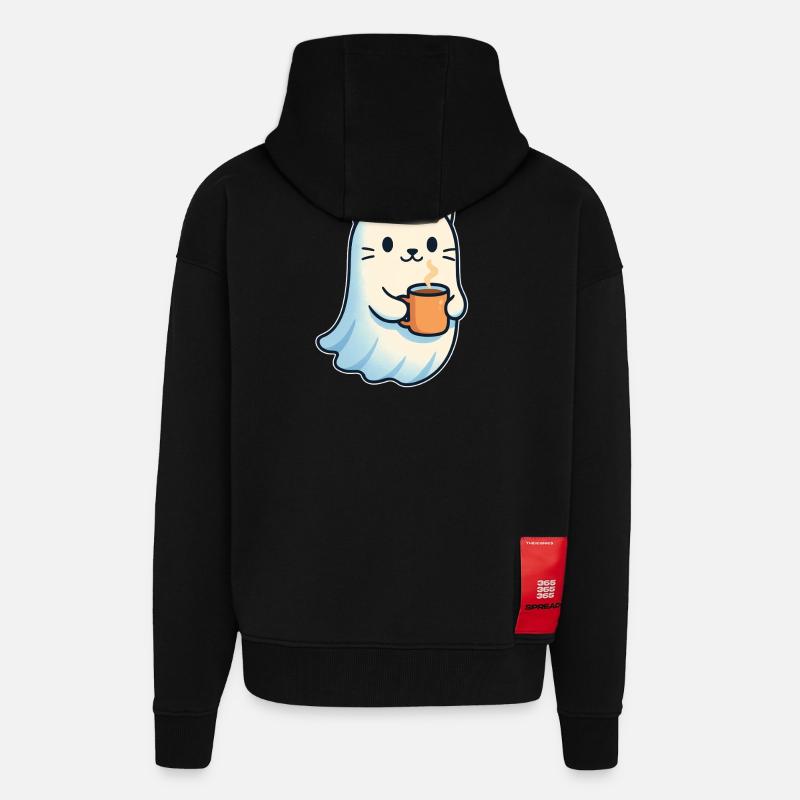 Kaffeegeist Katze mit Becher - Zip Hoodie - made by SPREAD - SOLID BLACK
