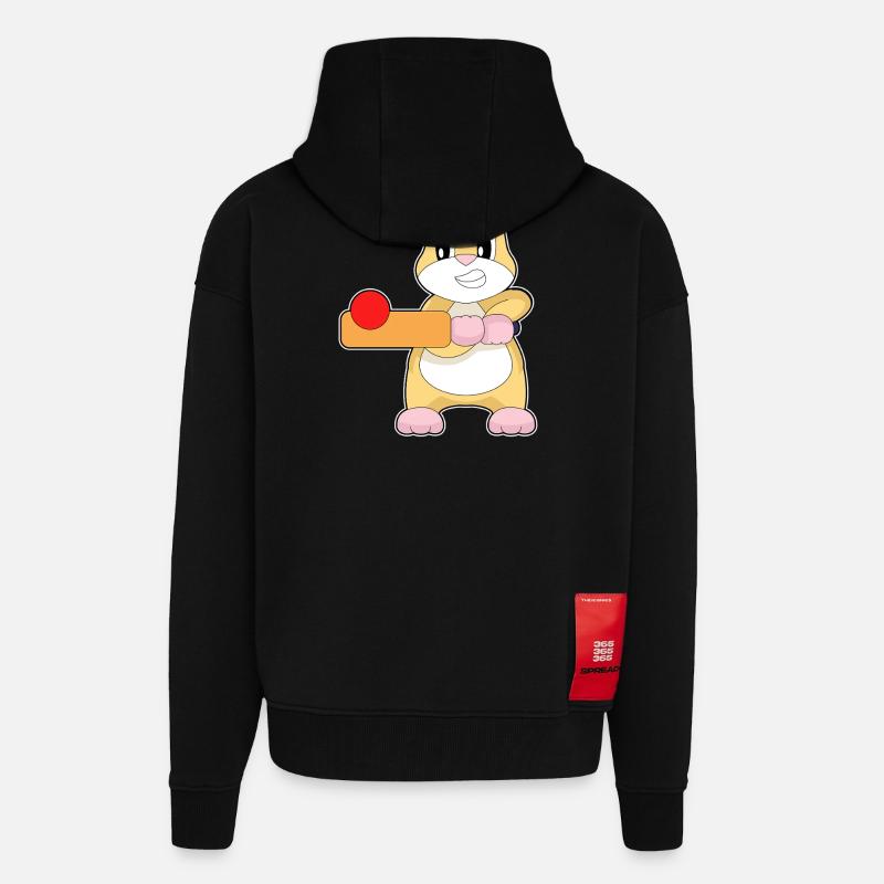 Hamster Cricket Batte de cricket - Veste à capuche bio épaisse oversize fabriqué en UE - SOLID BLACK