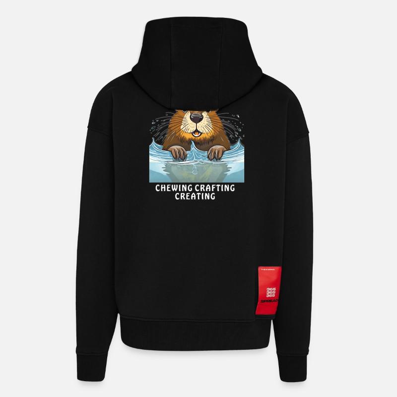 BEAVER LOVERS CHEWING CRAFTING CREATING - Zip Hoodie - made by SPREAD - SOLID BLACK