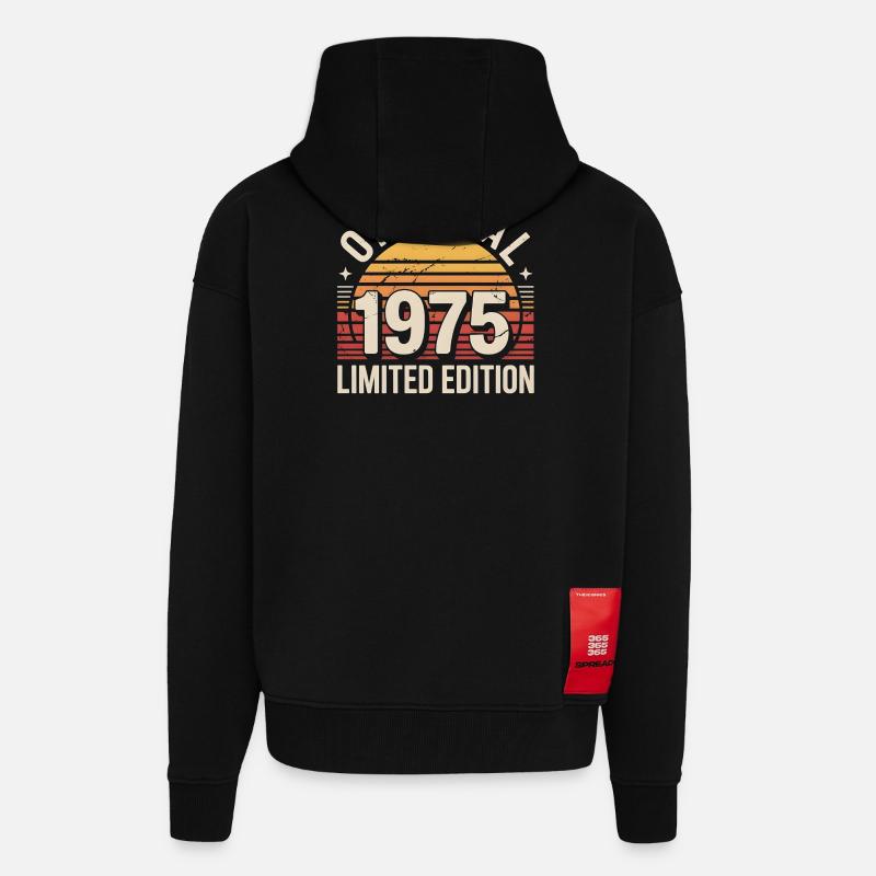 Original 1975 Édition Limitée - Veste à capuche bio épaisse oversize fabriqué en UE - SOLID BLACK