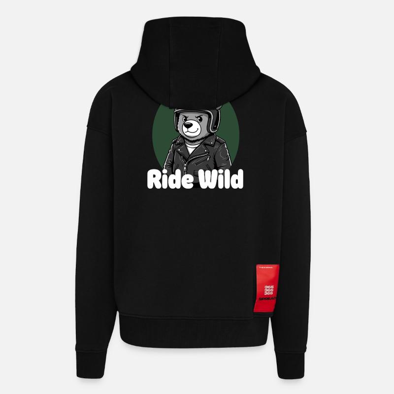 Chevaucher Wild Bear Rider - Veste à capuche bio épaisse oversize fabriqué en UE - SOLID BLACK