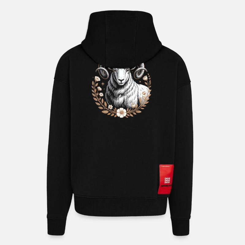 Widder Sternzeichen Mit Blumen Und Sternen - Zip Hoodie - made by SPREAD - SOLID BLACK