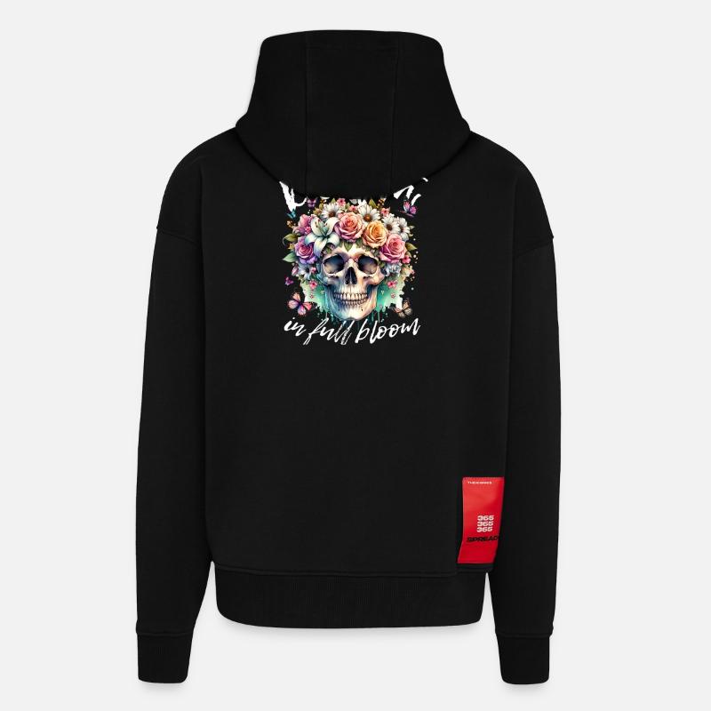 Fleurs Crâne Beauté Floraison - Veste à capuche bio épaisse oversize fabriqué en UE - SOLID BLACK