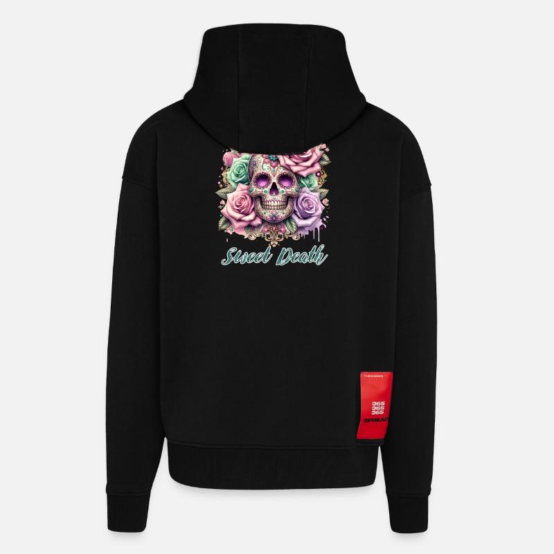 Fleurs Crâne Beauté Floraison - Veste à capuche bio épaisse oversize fabriqué en UE - SOLID BLACK