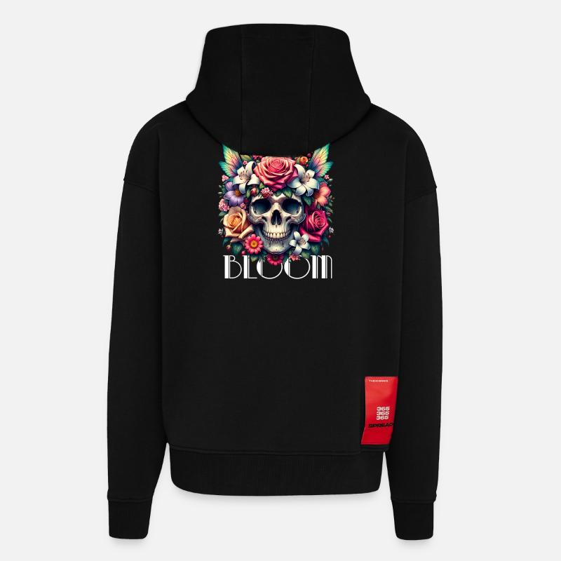 Fleurs Crâne Beauté Floraison - Veste à capuche bio épaisse oversize fabriqué en UE - SOLID BLACK