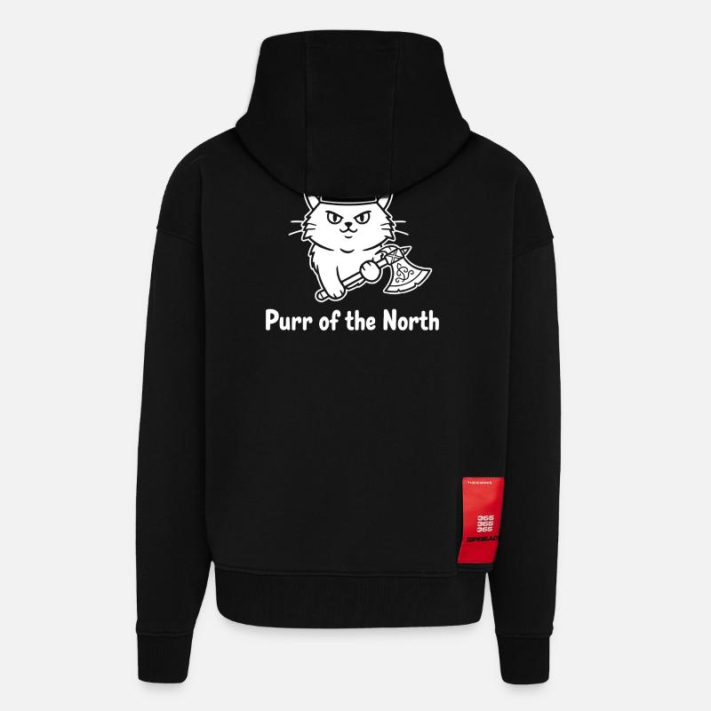 Chat viking avec hache - Veste à capuche bio épaisse oversize fabriqué en UE - SOLID BLACK