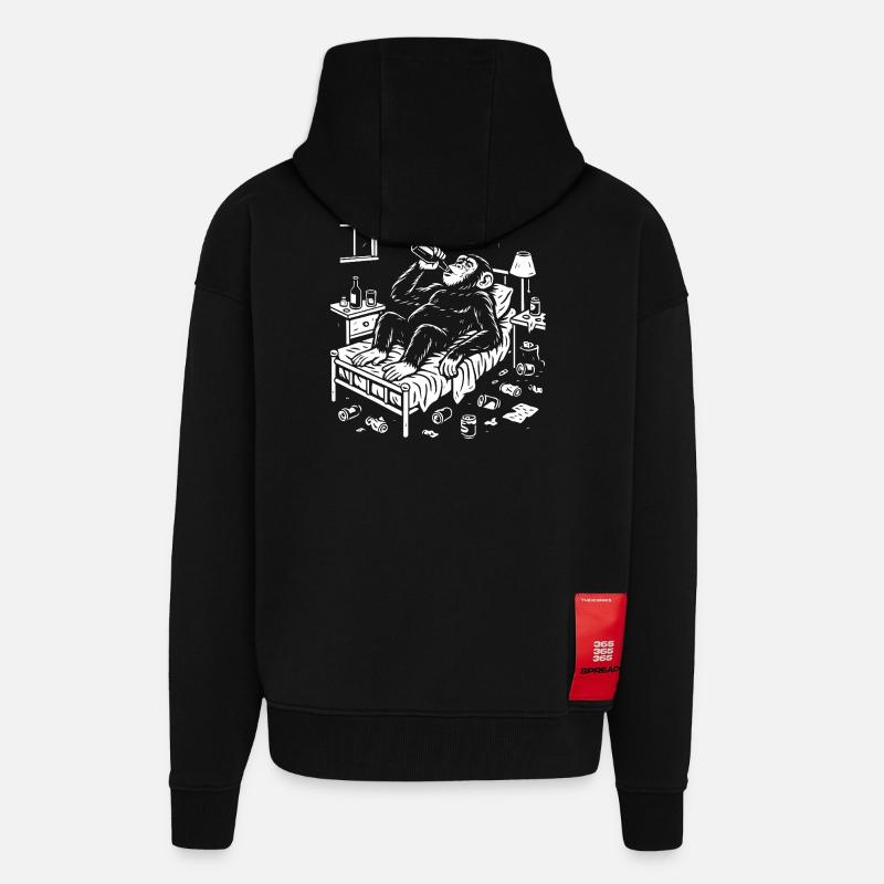 Bedtime Monkey Drinking Nightcap - Zip Hoodie - made by SPREAD - SOLID BLACK