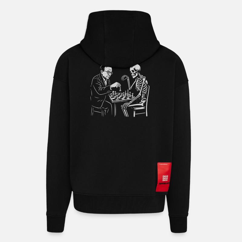 Noir-Schach: Erich Fromm-Psychoanalyse vs. Skelett - Zip Hoodie - made by SPREAD - SOLID BLACK