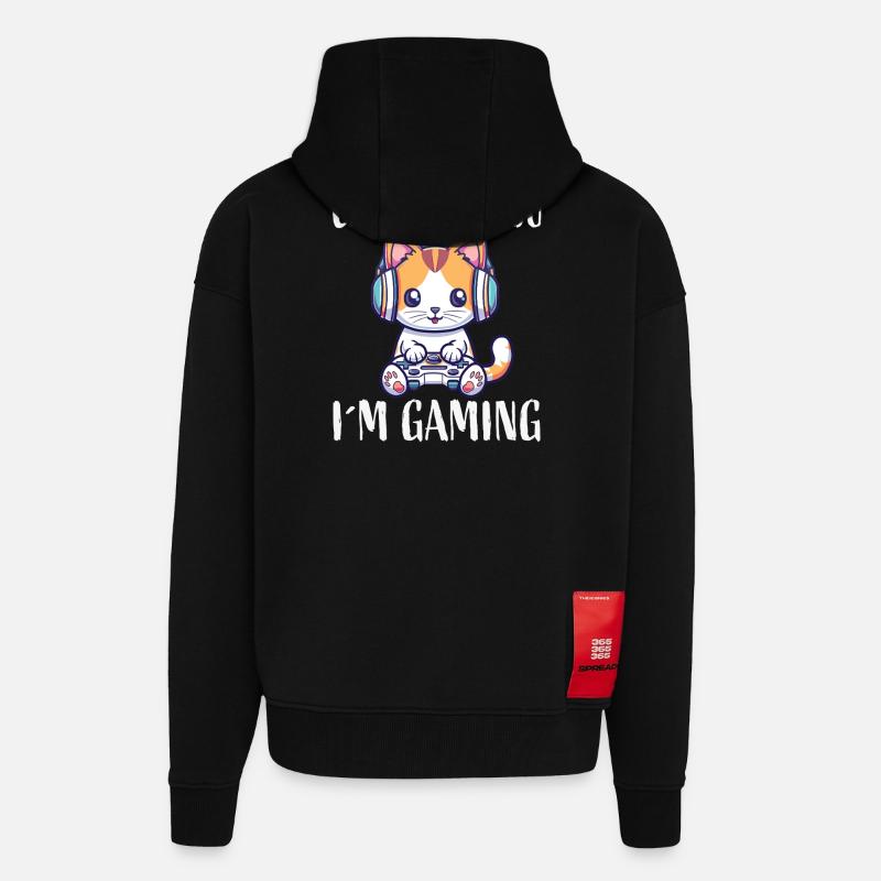 Kitten with headset while gaming - Zip Hoodie - made by SPREAD - SOLID BLACK