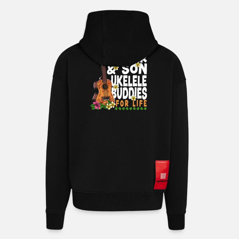 Hawaiian Ukulele Uke Dad Son - Zip Hoodie - made by SPREAD - SOLID BLACK