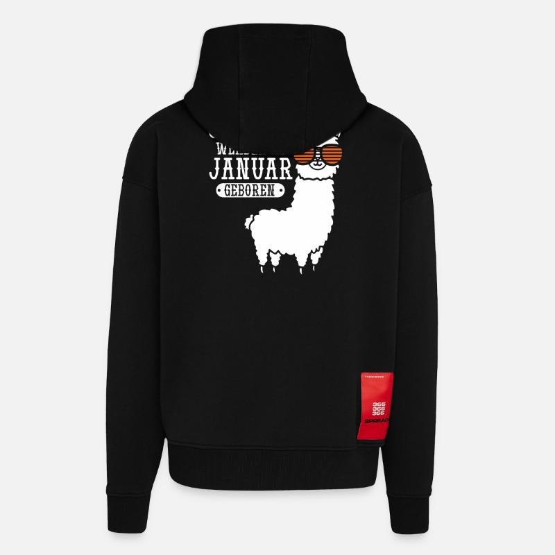 Anniversaire de janvier : Alpaga Drôle - Veste à capuche bio épaisse oversize fabriqué en UE - SOLID BLACK