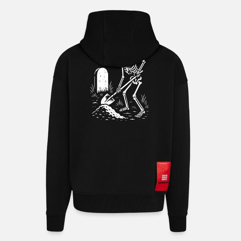 Skeleton Digging in Graveyard - Zip Hoodie - made by SPREAD - SOLID BLACK