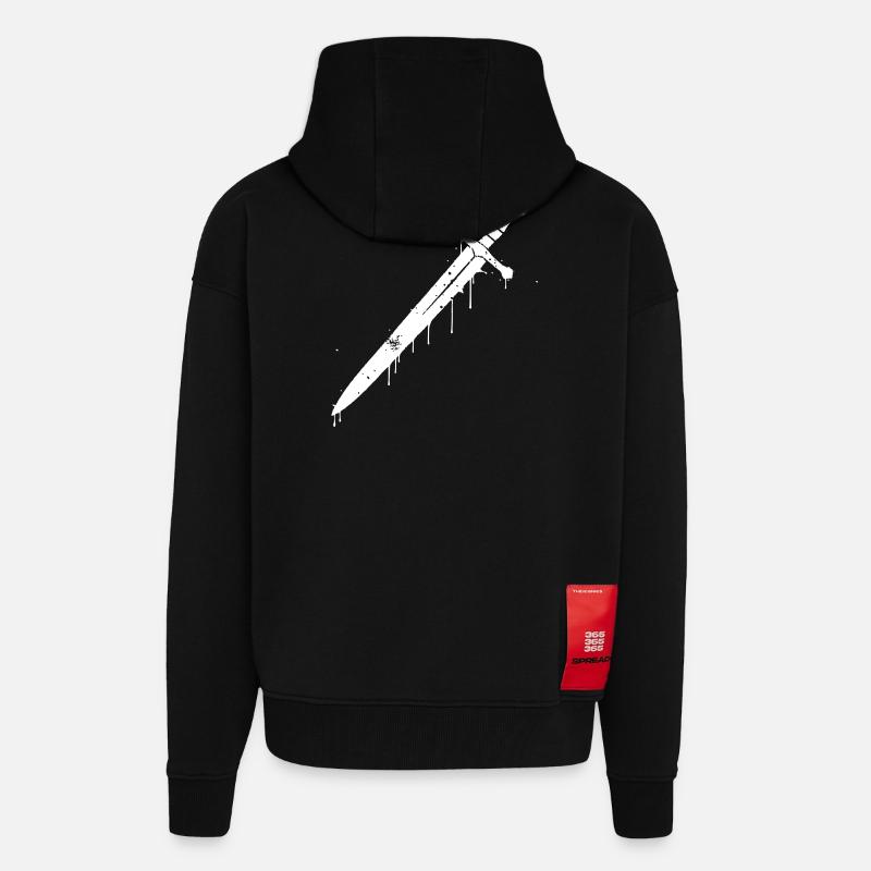 Épée de chevalier graffiti Moyen Âge - Veste à capuche bio épaisse oversize fabriqué en UE - SOLID BLACK
