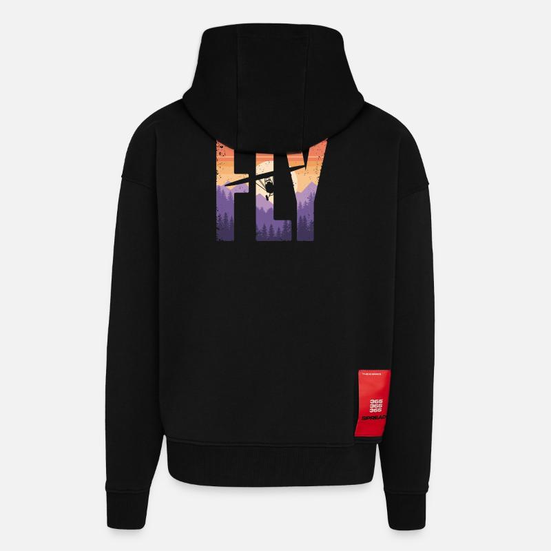 Vol vers le coucher du soleil - Veste à capuche bio épaisse oversize fabriqué en UE - SOLID BLACK