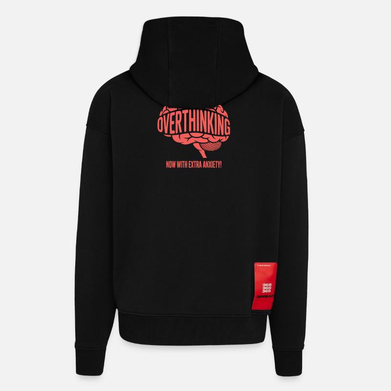 Trop réfléchir, maintenant avec plus d’anxiété ! - Veste à capuche bio épaisse oversize fabriqué en UE - SOLID BLACK