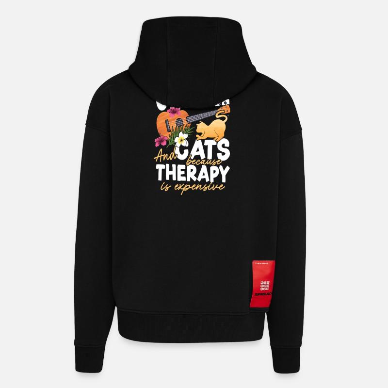 Ukulélé hawaïen ukulélé Ukulélé chat - Veste à capuche bio épaisse oversize fabriqué en UE - SOLID BLACK