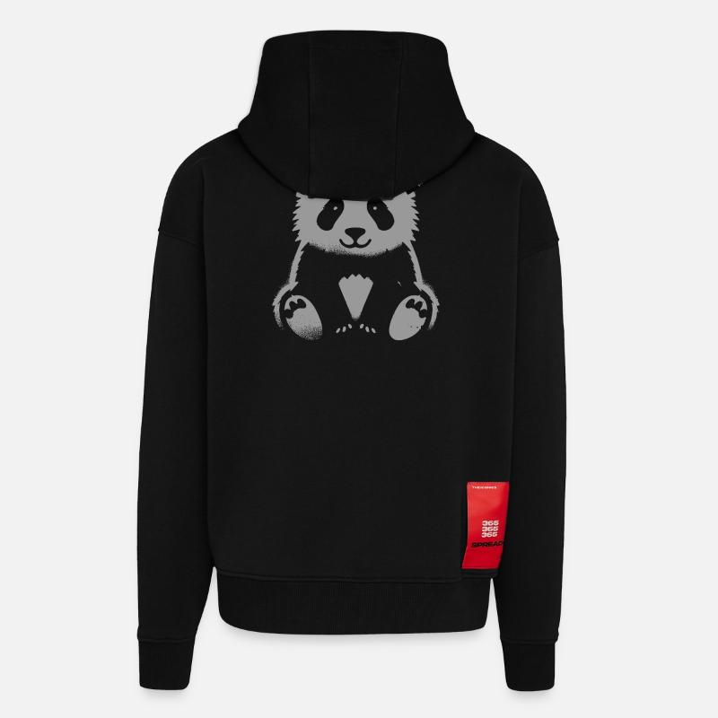 Panda mignon – Design d’animal mignon - Veste à capuche bio épaisse oversize fabriqué en UE - SOLID BLACK
