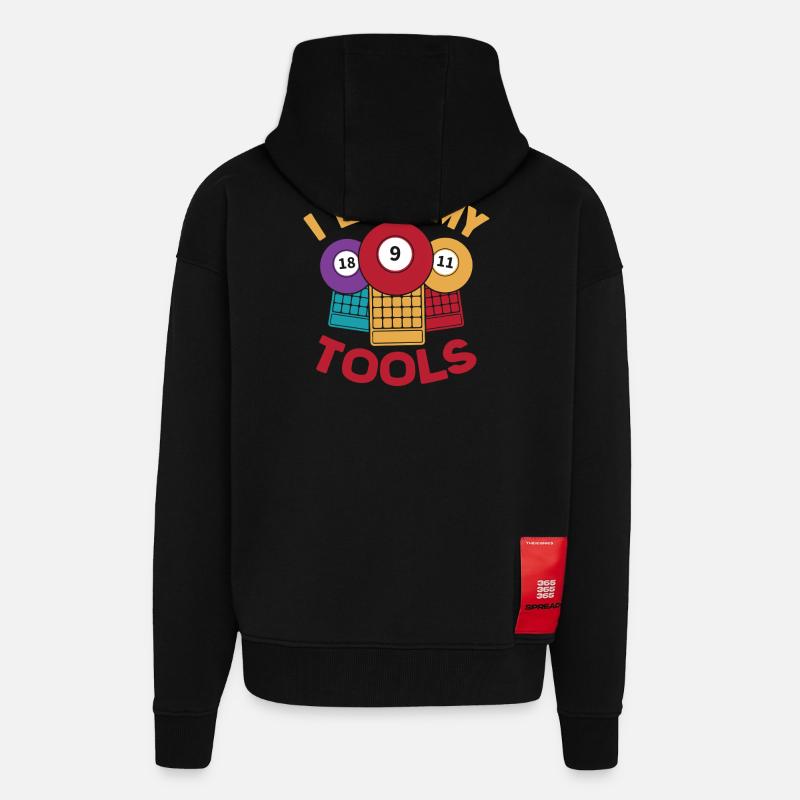 Bingo Jeu J’aime mes outils Bingo - Veste à capuche bio épaisse oversize fabriqué en UE - SOLID BLACK