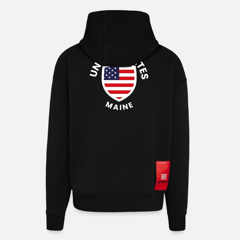 Bouclier du drapeau à thème américain - Veste à capuche bio épaisse oversize fabriqué en UE - SOLID BLACK
