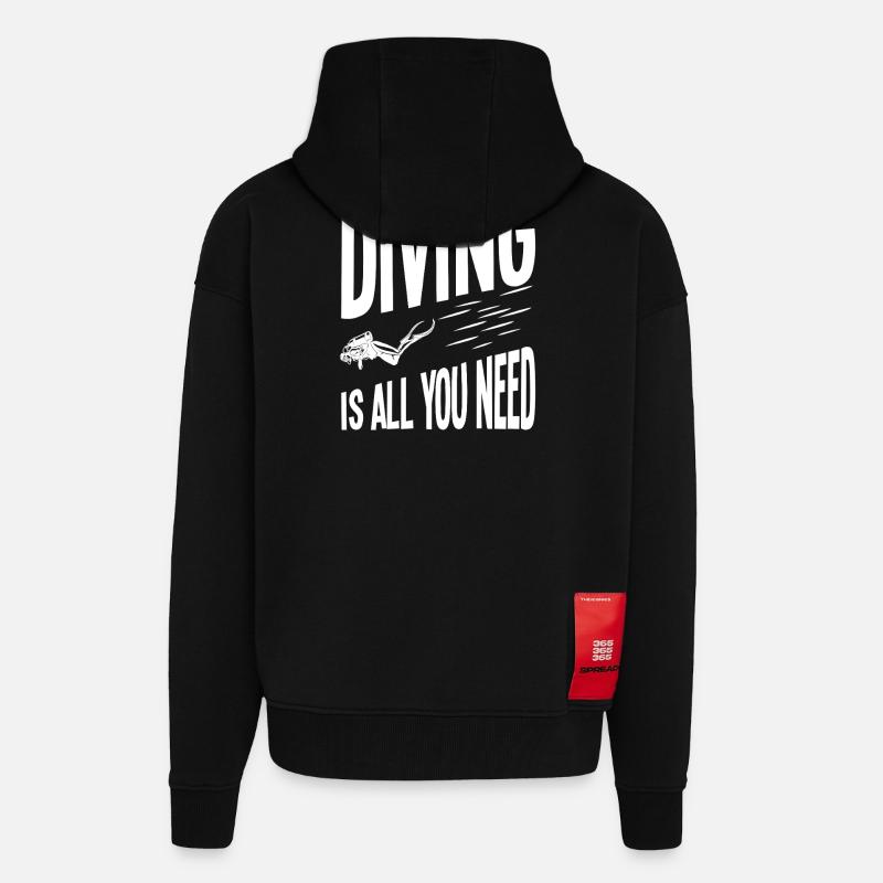 La plongée suffit à vous - Veste à capuche bio épaisse oversize fabriqué en UE - SOLID BLACK