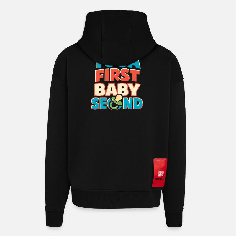 Mère enceinte de yoga prénatal - Veste à capuche bio épaisse oversize fabriqué en UE - SOLID BLACK