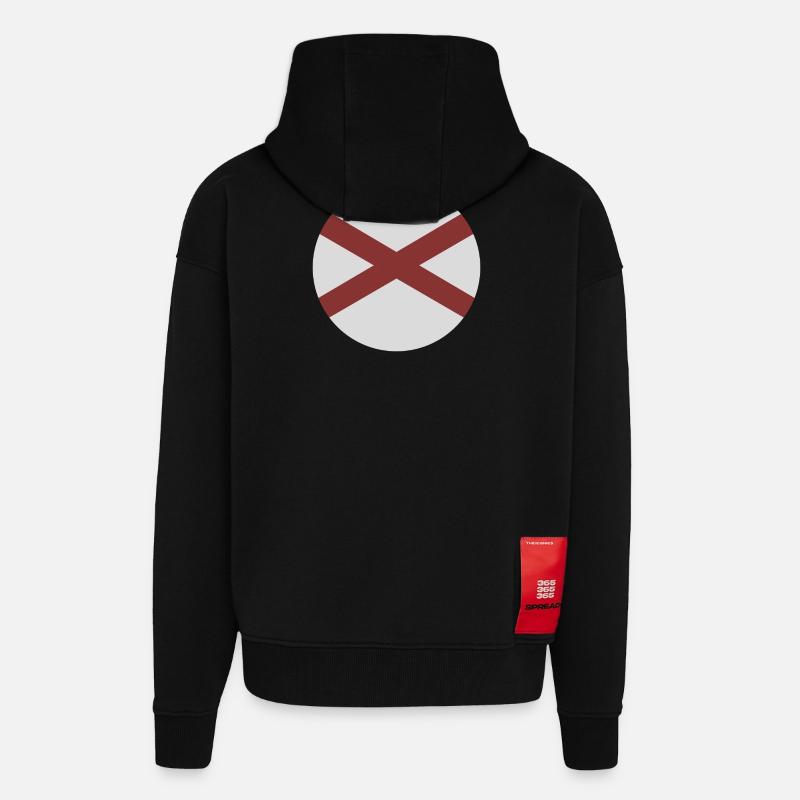 Drapeau rond de l’Alabama - Veste à capuche bio épaisse oversize fabriqué en UE - SOLID BLACK