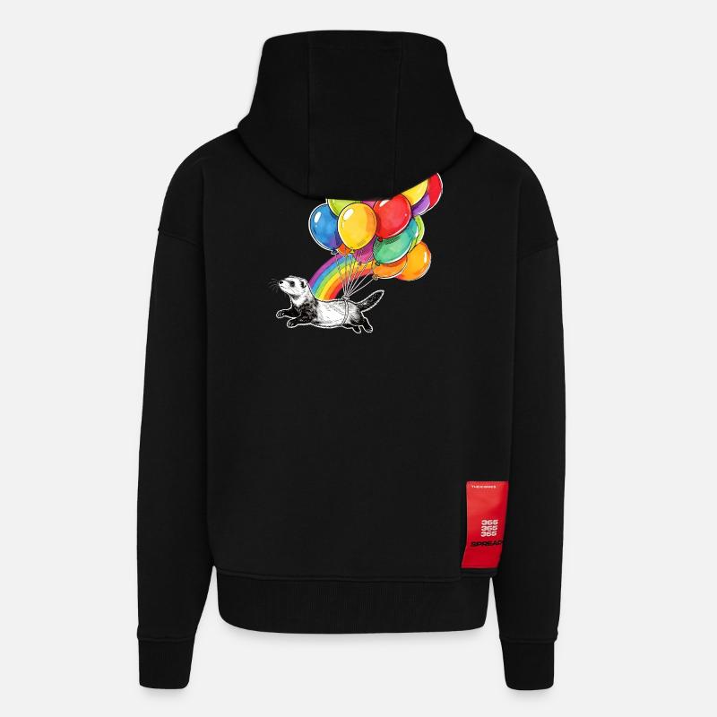 Frettchenballons und Regenbogen - Zip Hoodie - made by SPREAD - SOLID BLACK