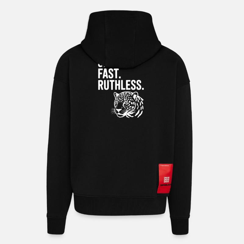 Silencieux. Vite. Impitoyable. - Veste à capuche bio épaisse oversize fabriqué en UE - SOLID BLACK