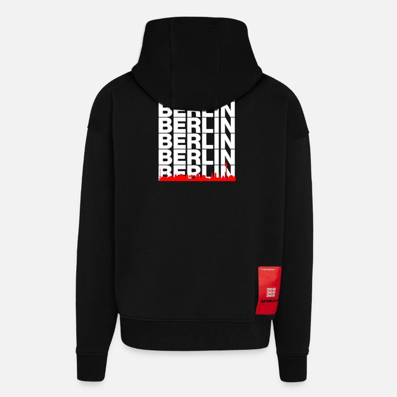 SKYLINE DE BERLIN, AMBIANCE CAPITALE ! MUR - Veste à capuche bio épaisse oversize fabriqué en UE - SOLID BLACK
