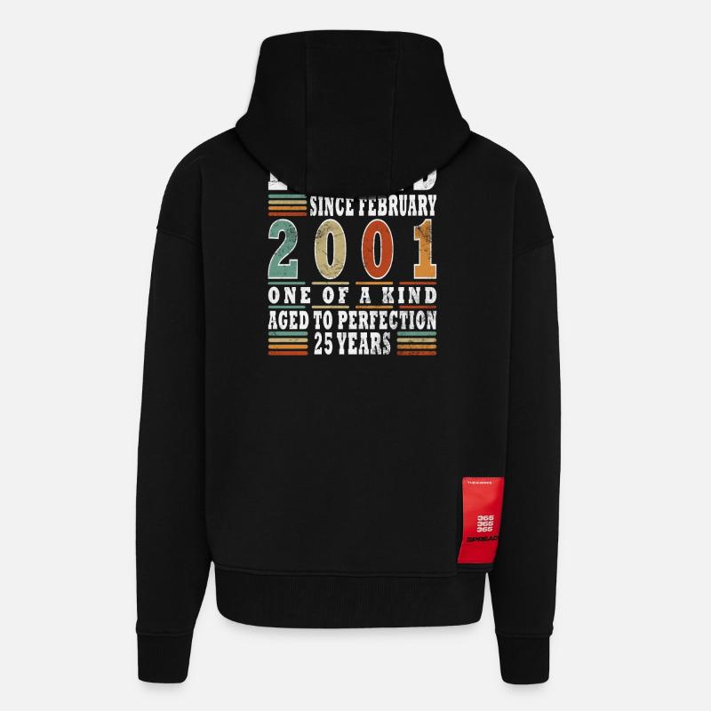 Février 2001 Jubilé 2001 Légendes Février - Veste à capuche bio épaisse oversize fabriqué en UE - SOLID BLACK