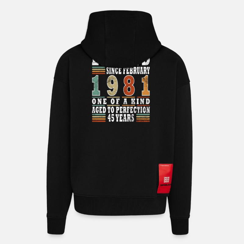 Février 1981 Jubilé 1981 Légendes Février - Veste à capuche bio épaisse oversize fabriqué en UE - SOLID BLACK