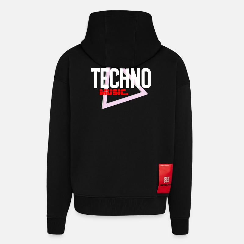 Techno Neon Triangle Pulse - Veste à capuche bio épaisse oversize fabriqué en UE - SOLID BLACK