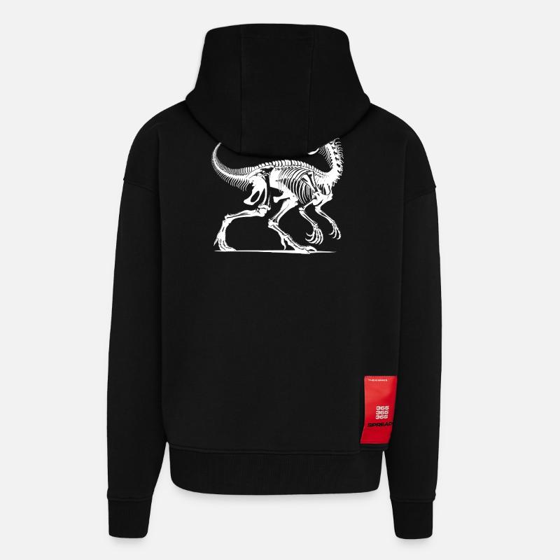 Dinosaur Raptor with Backbone Bones - Zip Hoodie - made by SPREAD - SOLID BLACK