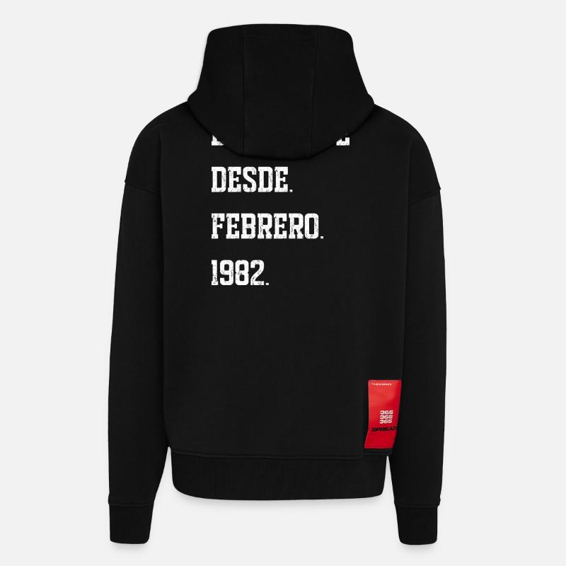 Date de naissance : février 1982 - Veste à capuche bio épaisse oversize fabriqué en UE - SOLID BLACK