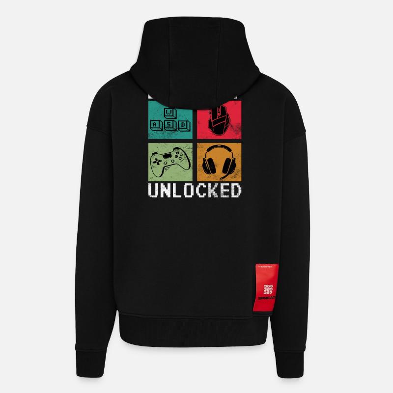 17e anniversaire Niveau 17 débloqué - Veste à capuche bio épaisse oversize fabriqué en UE - SOLID BLACK