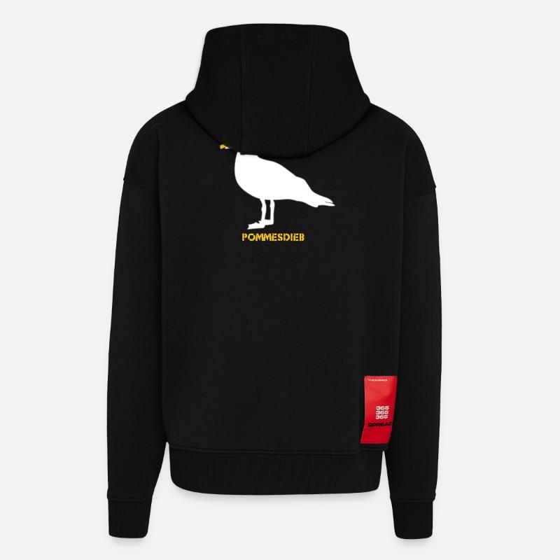 Frites Mouette Voleuse - Blanc - Veste à capuche bio épaisse oversize fabriqué en UE - SOLID BLACK
