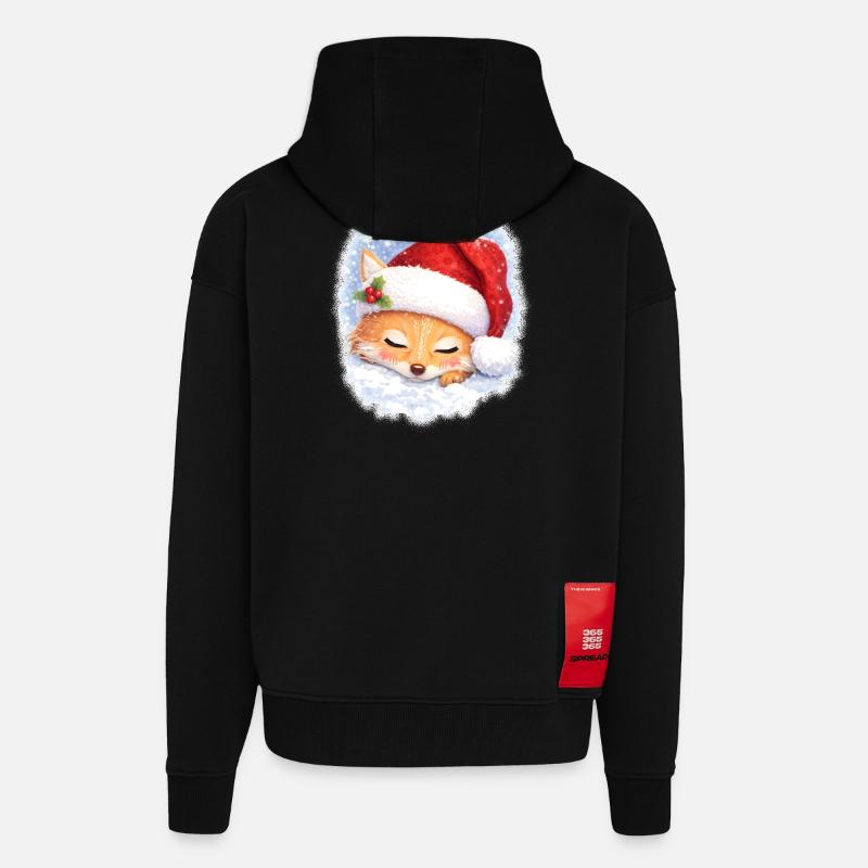 Sleeping fox with Christmas hat - Zip Hoodie - made by SPREAD - SOLID BLACK
