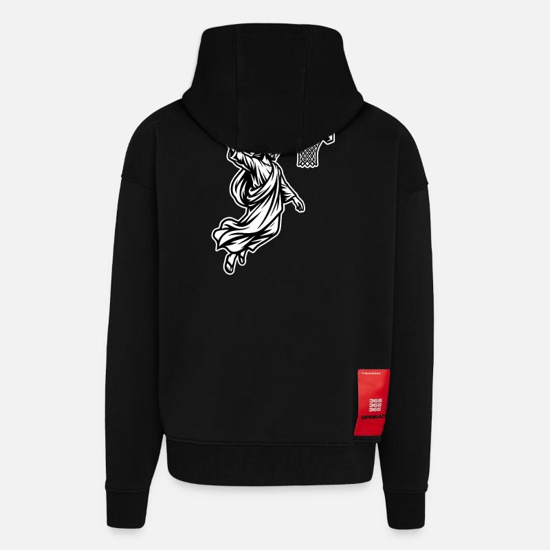 Dunking Jesus - Basket drôle - Veste à capuche bio épaisse oversize fabriqué en UE - SOLID BLACK