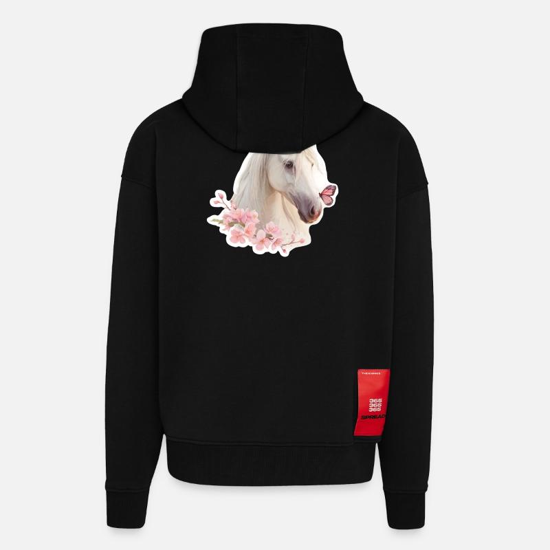Pferd mit Schmetterling - Zip Hoodie - made by SPREAD - SOLID BLACK