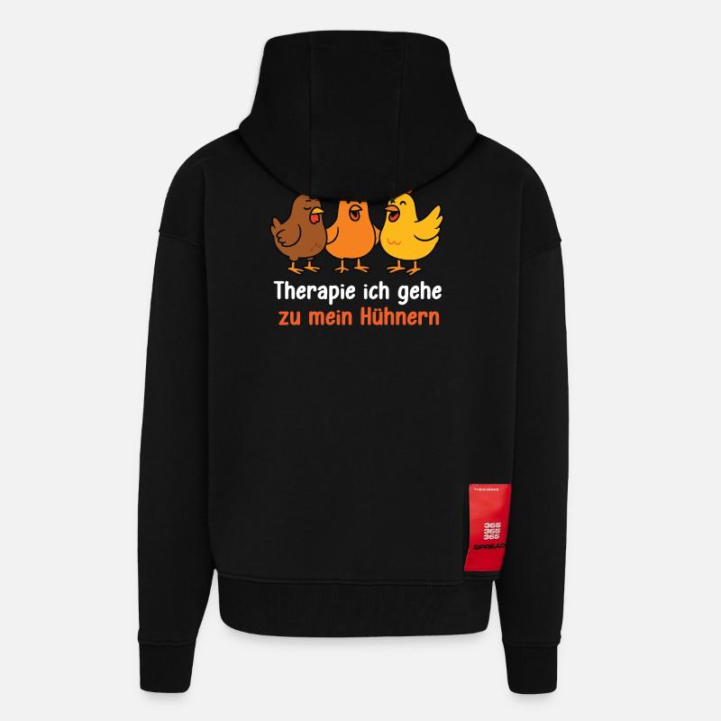coq d’élevage de volaille drôle de poulet - Veste à capuche bio épaisse oversize fabriqué en UE - SOLID BLACK