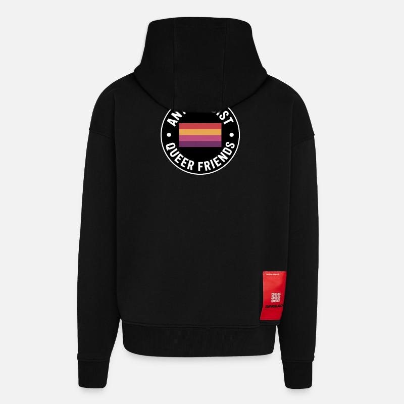 Amis queer antifascistes - Antifa Merch - Veste à capuche bio épaisse oversize fabriqué en UE - SOLID BLACK
