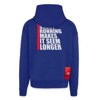 La vie est courte La course la rend plus longue Drôle - Veste à capuche bio épaisse oversize fabriqué en UE - Iconic Blue - Dos