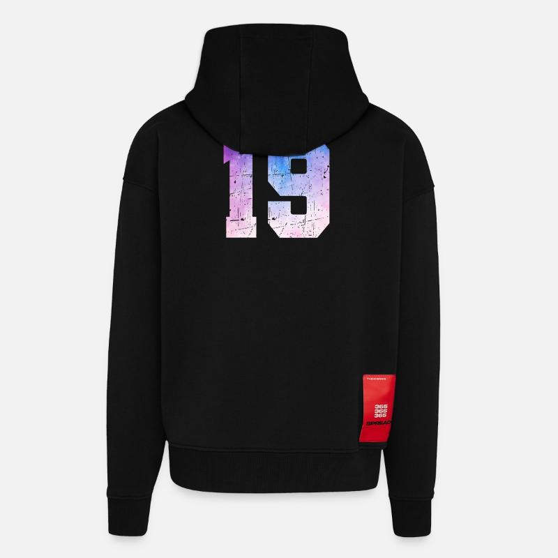 numéro 19 – Cadeau anniversaire 19 ans - Veste à capuche bio épaisse oversize fabriqué en UE - SOLID BLACK