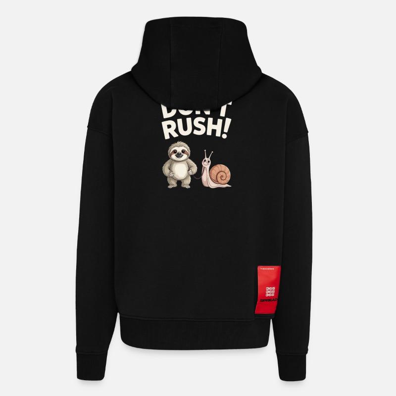 Sloth and Snail Don't rush - Zip Hoodie - made by SPREAD - SOLID BLACK