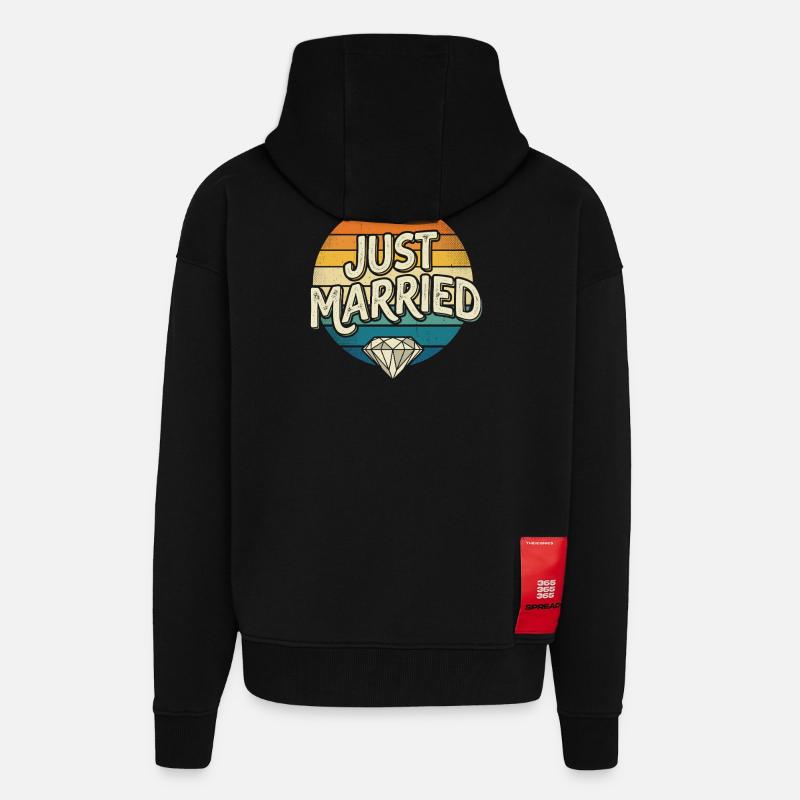 Just Married Retro Regenbogen - Zip Hoodie - made by SPREAD - SOLID BLACK